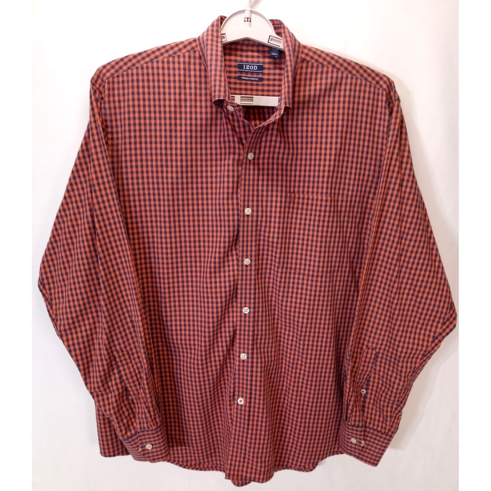 IZOD Premium Essentials Long Sleeve Button Down Men's Shirt, Large, Orange Navy